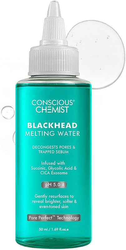 Conscious Chemist Blackhead Melting Water Tônico facial com ácido succínico, ácido glicólico e CICA Exosome, 50 mL, Clear