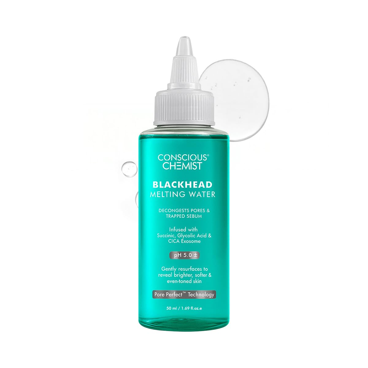 Conscious Chemist® Blackhead Melting Water | 50ml | Gentle Pore treatment with Succinic, Glycolic Acid & CICA Exosome | Unclogs Pores, Dissolves Blackheads & Smoothens Skin | Toner For Men & Women