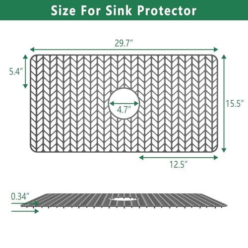 Image of GUUKIN Sink Protectors for Kitchen Mat - 29.7 inchx15.5 inch Silicone Kitchen Sink Mat Grid for Bottom of Farmhouse Stainless Steel Porcelain with Center Drain(Grey)