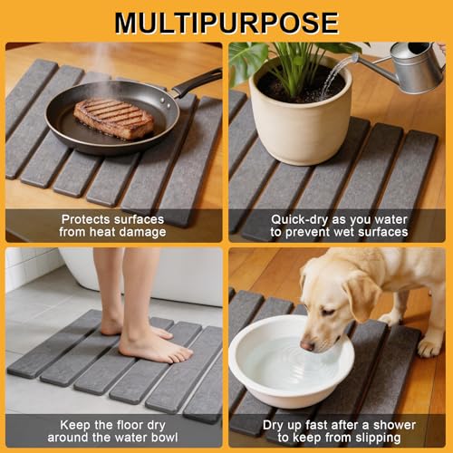 Image of Stone Dish Drying Mat for Kitchen Counter, 16''x12'' Quick Dry Stone Dishes Mats Foldable Foldable Water Absorbing Diatomaceous Earth Drying Organizer Pad for Dishes Utensils Bottles(Dark Gray)