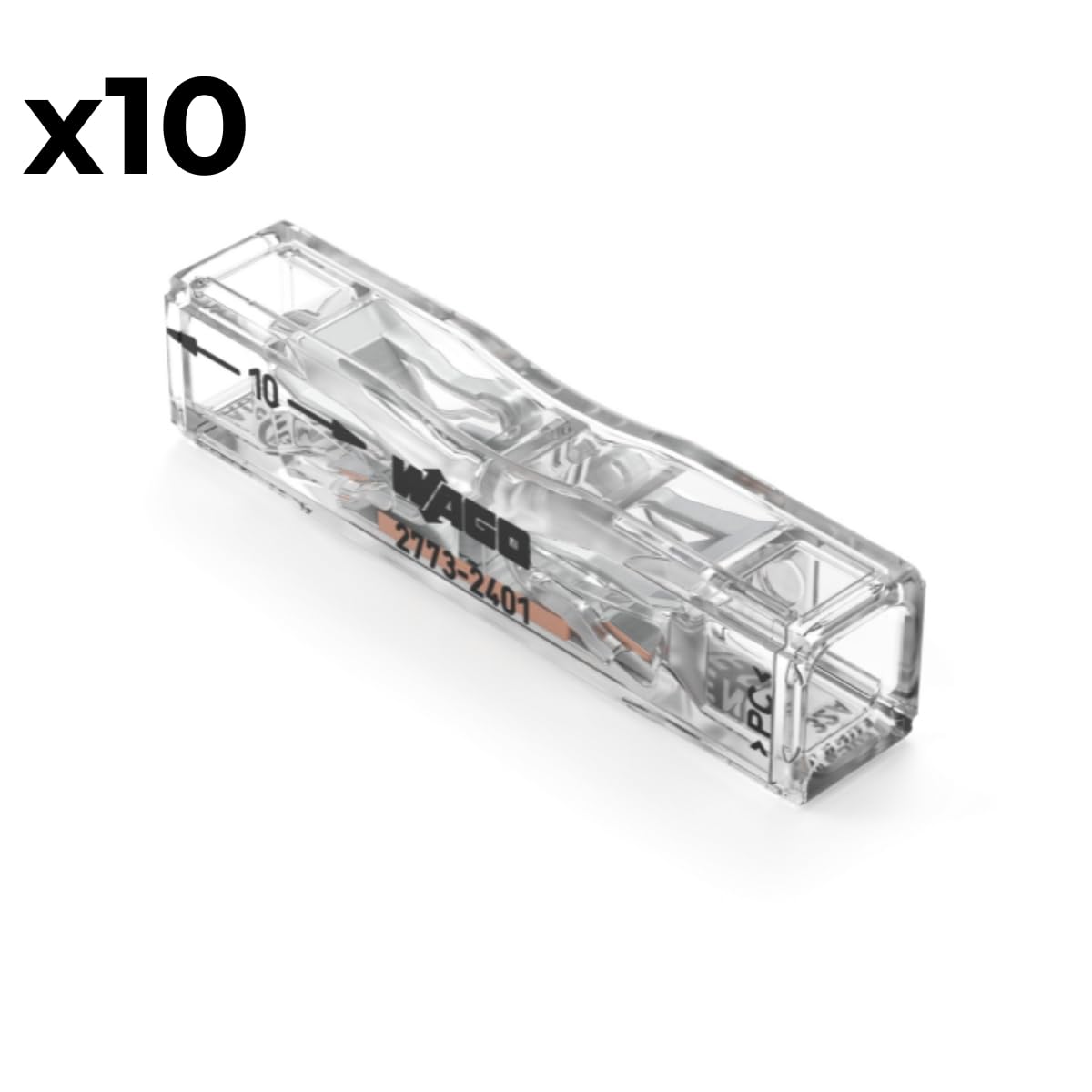 Wago, Confezione da 10 morsetti in linea serie 2773, Morsetto a leva longitudinale per cavi da 0,5 a 2,5 mm², Installazione rapida grazie al sistema di inserimento diretto, Garanzia di 2 anni