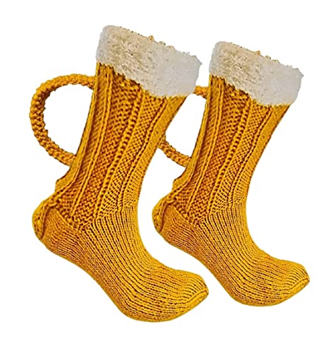 Calcetines Cómodos 2 Pares De Calcetines Divertidos Jarra Cerveza 3D Cálidos Punto Invierno, Suelo Para Mujer Suaves Reforzada