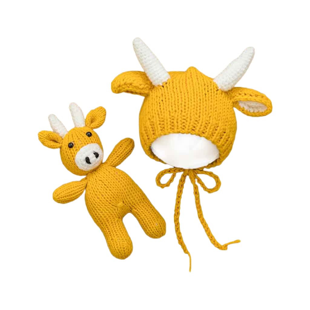 2 Pieces/Set Newborn Photography Yellow Cow Hat for Baby Photography Props for Baby Photography Baby