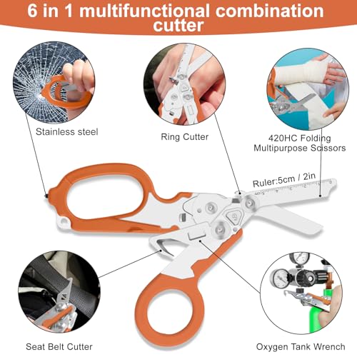 Image of 6-in-1 Heavy-Duty Emergency|trauma shears|Folding Emergency Shears| | Multifunctional Life-Saving Tool|Suitable for Emergency Rescue|Outdoor Exploration|DIY Construction and Maintenance|