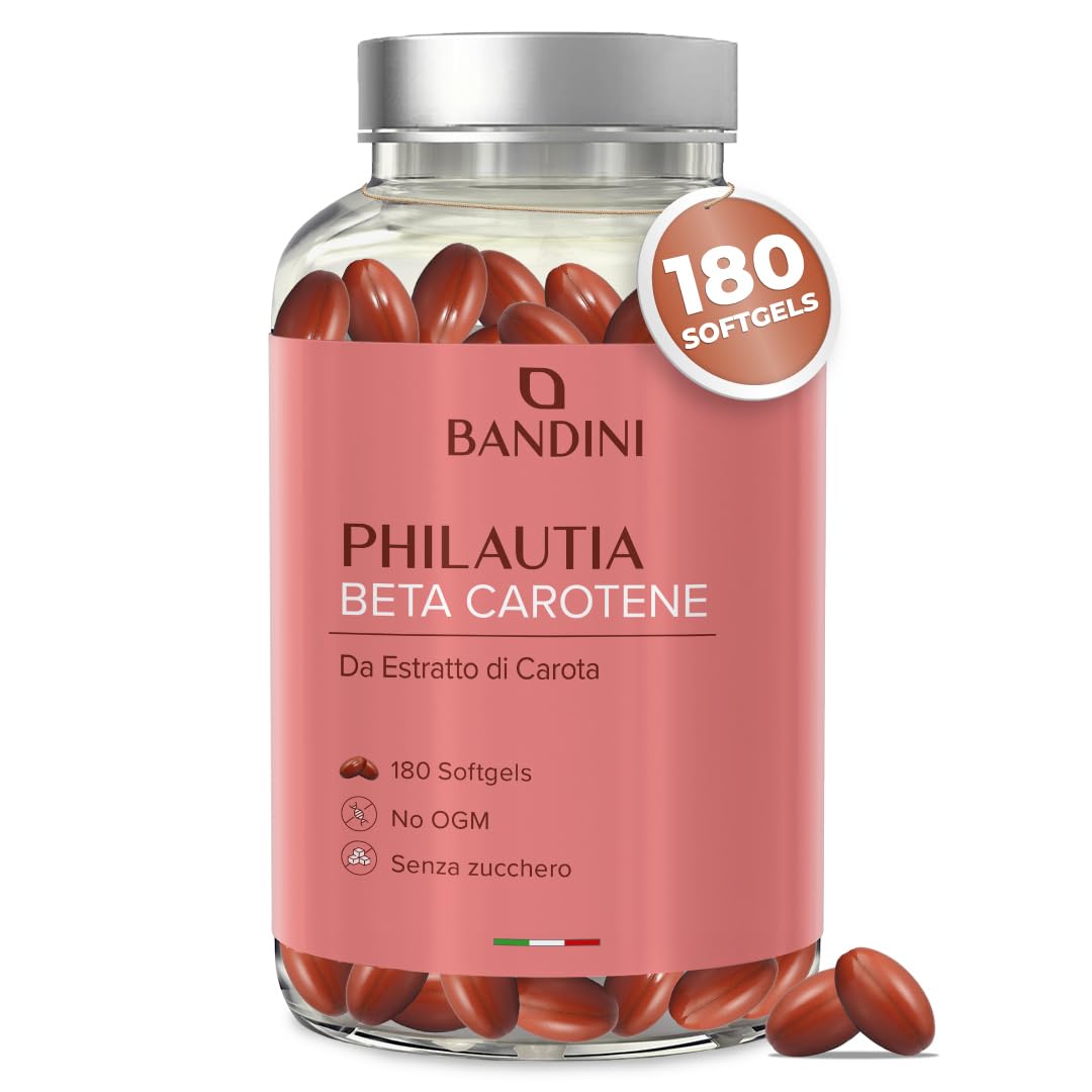 Bandini® Betacarotene | Integratore per Abbronzatura Forte Intensa e Pelle Radiosa | 180 Softgels | Apporto di Vitamina A per un Colorito Luminoso Tutto l’Anno | Sistema Immunitario