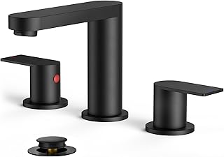 FORIOUS Bathroom Faucets 3 Hole, 8 Inch Widespread Matte Black Vanity Fa...