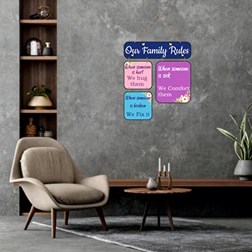 Image of Zesta Family Rules Wooden Wall Hanging Decorative Items /Hanging Home Wall Decor Items /MDF Decoration Items /Cute Wall Art For Living Room /Home Decor Items Living Room