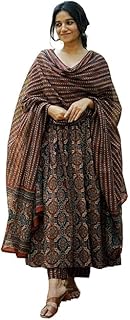 ASSUME FAB Women Viscose Rayon Anarkali Maternity and Nursing Kurta Set with Dupatta - Brown Floral and Geometric Pattern, 3/4 Sleeves, Comfortable Fit-picture-15