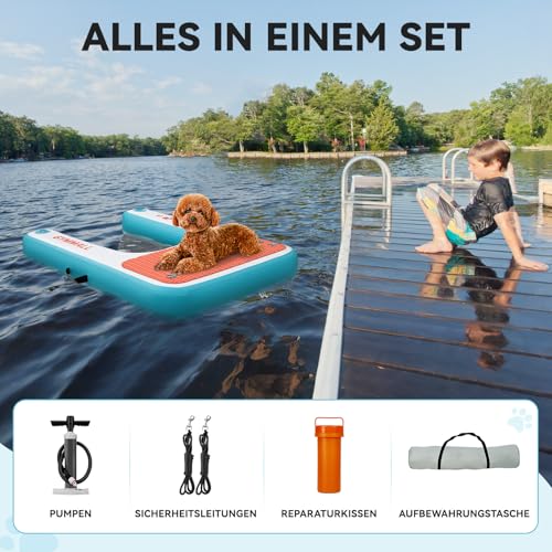 GYMMALL Aufblasbare Hundeplattform Blau 82x120cm, Rampe Hund für Boote, Hunde Pool, Seen und Meer, rutschfeste Sicherheitsplattform bis 90kg, Eva-Hunderampe mit Schwimmleiter