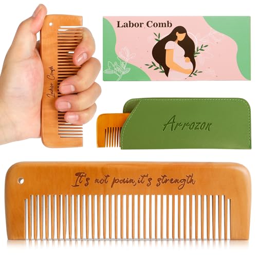 Arrozon Rectangular Labor Comb - Birthing and Delivery Essential for Pregnancy, Wooden Birth Gift for New Moms