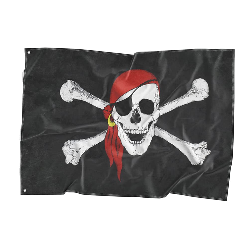 Pirate Flag Red Bandana Skull Banner Polyester 3x5 Foot Flags Vivid Color and UV Fade Resistant Outdoor Banner