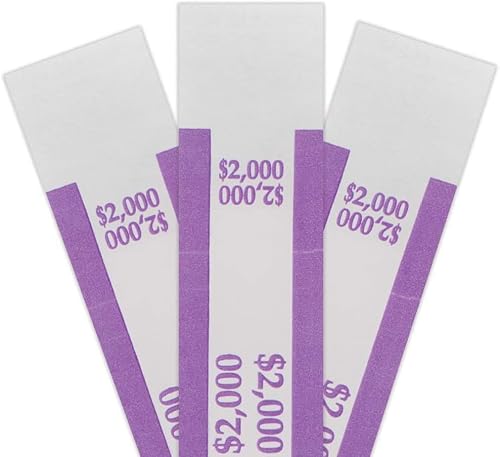 BankSupplies Assorted Money Bands | 1000 Straps of Each Denomination | Self-Sealing Bill Straps | Pressure Sensitive Adhesive | Color-Coded | White Kraft Paper | Money Wraps for Bills - Thumbnail 4