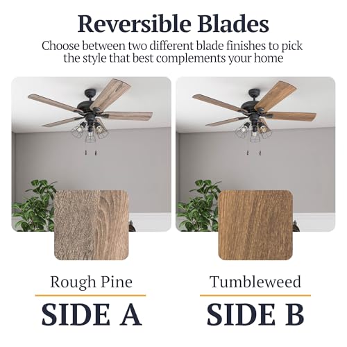 Prominence Home Lincoln Woods, 52 Inch Industrial Style LED Ceiling Fan with Light, Pull Chain, Three Mounting Options, 5 Dual Finish Blades, Reversible Motor - 50581-01 (Bronze) - Image 4