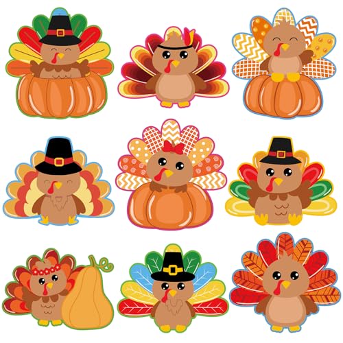 Thanksgiving Decorations 54 Pcs Turkey Cutouts Cartoon Turkey Paper Cutting Decor for Home Party School Bulletin Board Classroom Fall Theme Thanksgiving Party Supplies