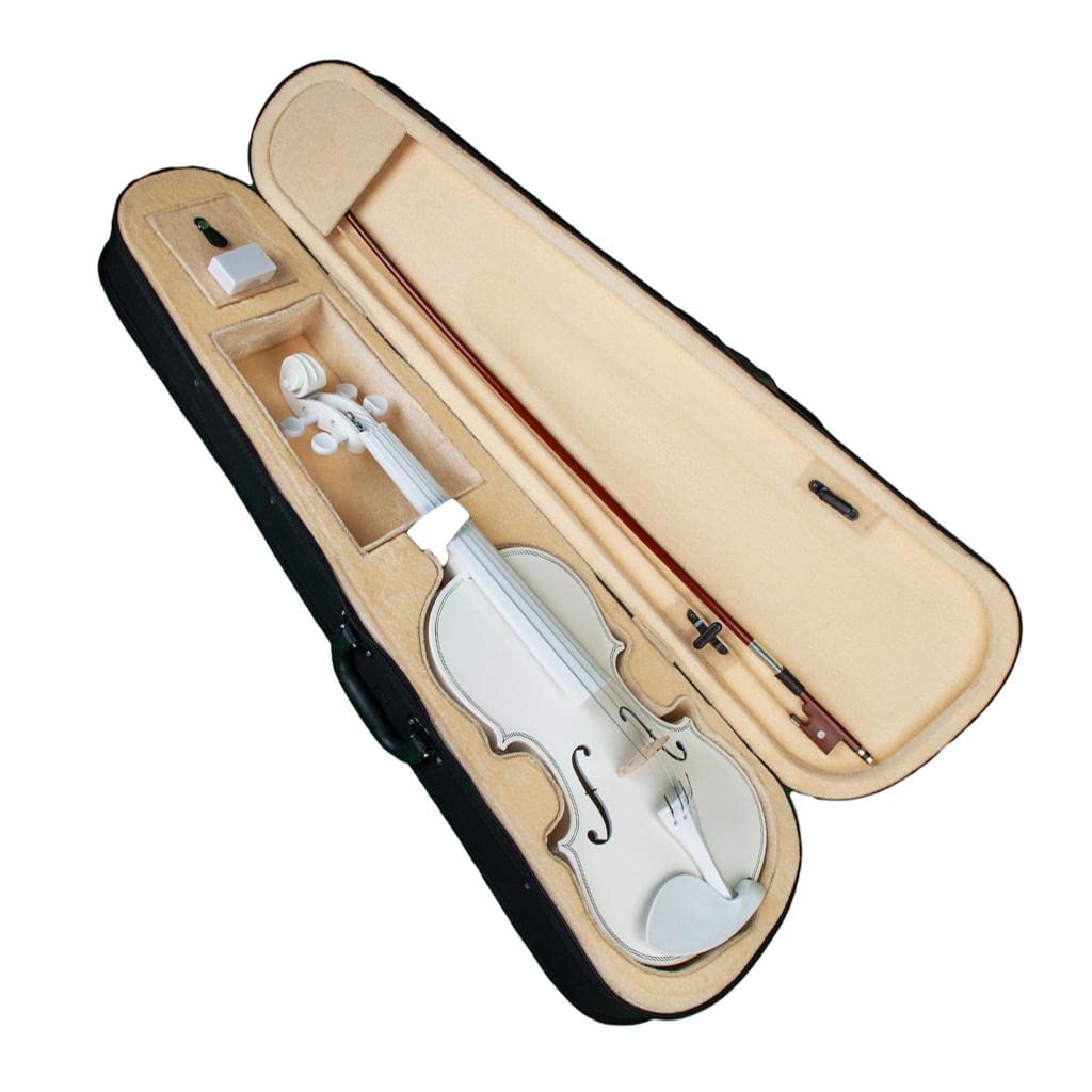 Violino acustico 4/4 di dimensioni standard bianco acero abete starter kit per principianti con custodia e archetto accessori in ebano – perfetto per bambini, studenti e principianti – peso e