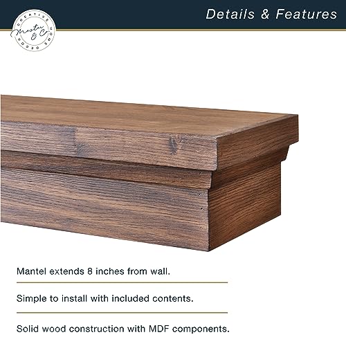 Image of MCS 72-Inch Mantel, Master & Co Walnut Woodgrain Finish Solid Wood Floating Fireplace Mantel, Long Floating Shelf for Livingroom with Wood Cleat Hanging System, Photo and Home Decor Display Shelf