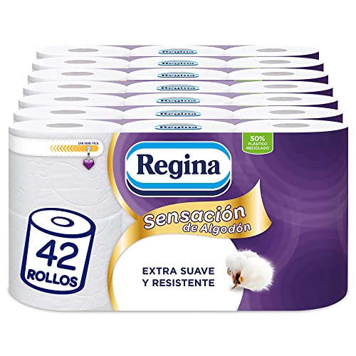 Regina Papel Higiénico Sensación de Algodón, 42 Rollos, 173 Hojas de 3 Capas, Con Loción de Extracto de Flor de Algodón, Para Todo Tipo de Piel, Embalaje Reciclable, Extra Suave y Resistente