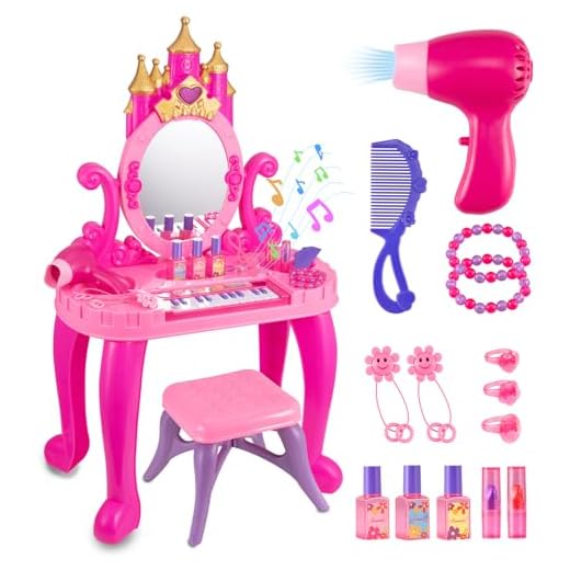 Vanity Makeup Table Toy with Adjustable Mirror, Comfortable Seat, Electronic Organ, Lights, and Music for Little Girls - Spark Imagination with Our Toddler Vanity Set
