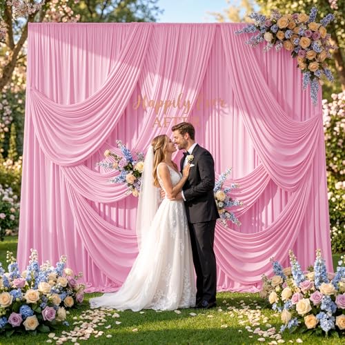Image of 50ftx12ft Pink Backdrop Curtains for Parties, Wrinkle Free Polyester Pink Photo Backdrop Drapes 10 Panels 12 ft Long Back Drop Cloth for Wedding Birthday Photography Background Party