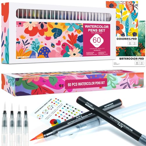 60 Watercolor Pens Set Includes 52 Vivid Colors, Real...