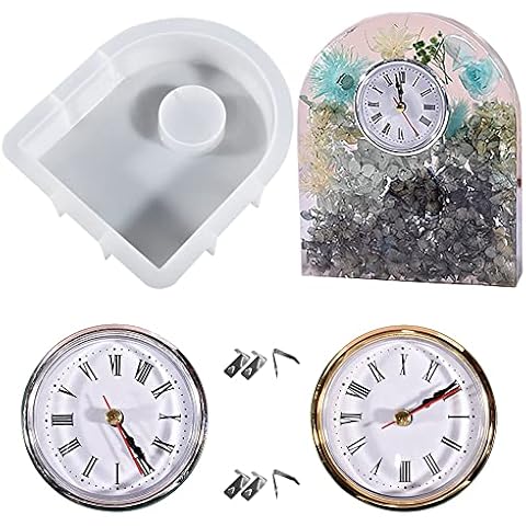 Allazone Clock Resin Molds, Arch Clock Casting Molds, Table Clock Resin Molds with 2 Clock Movement Accessories for DIY Craft Home Decor Cover