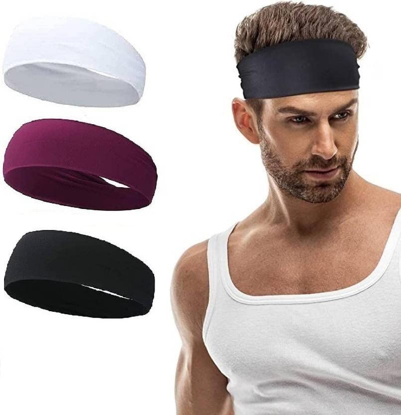 Men Headband Men Sweat Band Wide Headbands for Men Workout Sweatbands Stretchy Sweat Wicking Workout Headband for Running Cycling Basketball Tennis Football Gym Training (White Black Maroon) (B0BYYYY5RV) Amazon Price History, Amazon Price Tracker