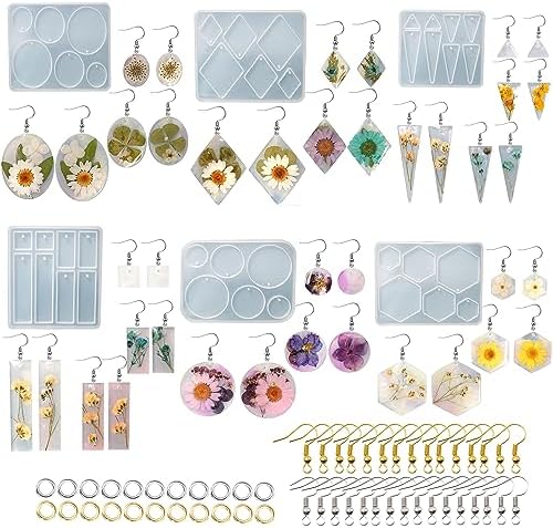 Cayway Resin Necklace Moulds Kit - 3 Silicone Molds With Cord & Pendant Clips For Jewelry Making