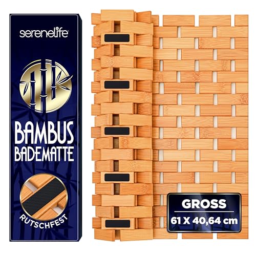SereneLife Bambusmatte, 40x60cm Badematte Holz, Antirutschmatte Dusche-...