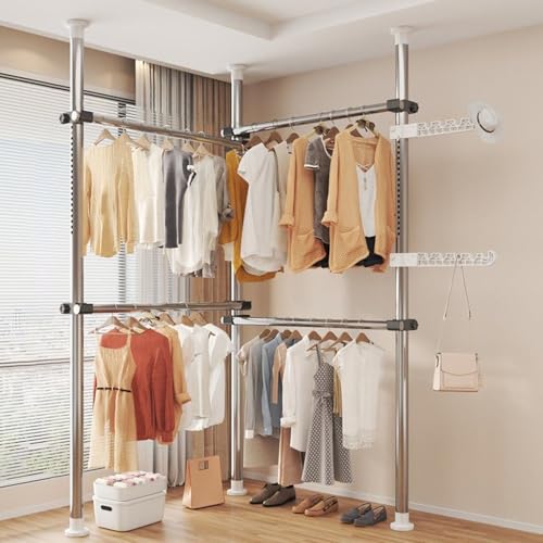 Perchero ajustable extensible para colgar ropa – Perchero para dormitorio, sala de estar, entrada, baño – Altura 110-310 cm, ahorro de espacio, versátil solución de almacenamiento de ropa.
