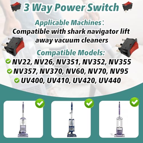 Image of 2-Pack 3-Way Power Switch for Lift-Away Vacuums,Compatible with Shark Navigator Lift-Away Upright Models NV22, NV26,NV351,NV352, NV355,NV356E,NV357,NV360,NV60,NV70,NV95,UV400,UV410,UV420,UV440,UV540
