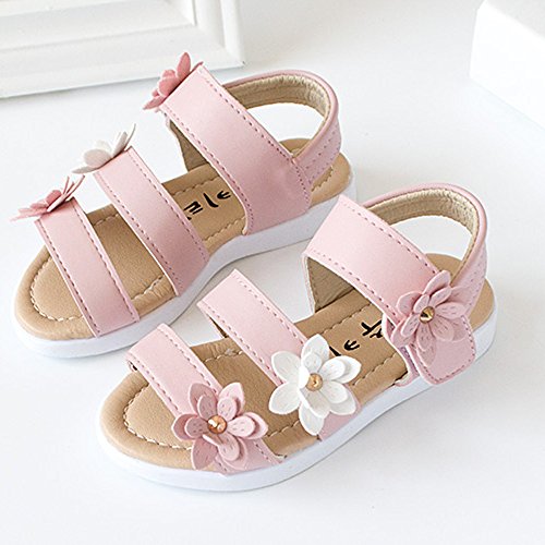 Kids Sandals Girls Summer Kids Children Sandals Fashion Big Flower Girls Flat Pricness Shoes (Pink, 22)2