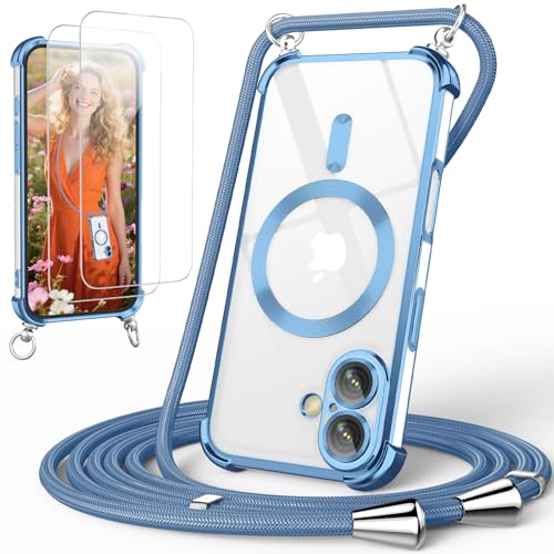 GOODVISH Handykette für iPhone 16 Hülle mit Band Magnetisch Blau