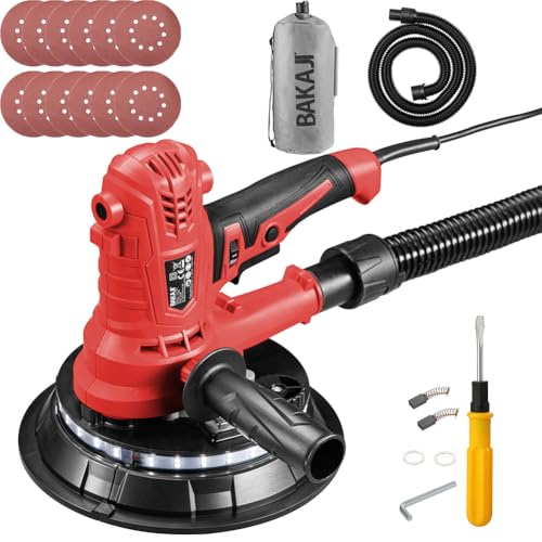 Bakaji Lijadora de pared y techo, plegable, jirafa, placas de yeso, extracción automática de polvo con luz LED, barra telescópica y 6 discos de lijado (manual con bolsa de 900 W)
