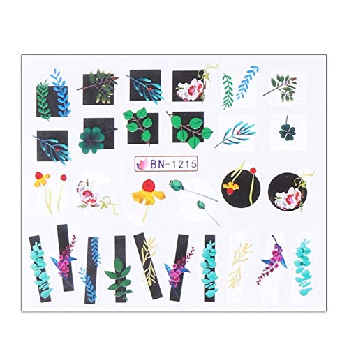 ZJMIYJ Nagelsticker,6 Stück Schwarz Weiß Blumen Aufkleber Für Nägel Grüne Blätter Wasser Aufkleber Schieber Nail Art… – Bild 3