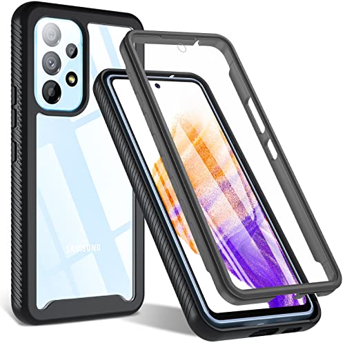 Kuaguozhe Coque pour Samsung Galaxy A53/ A53 Enterprise Edition 5G Etui avec Protecteur d'écran intégré 360 degrés Silicone Case Full Body Protection Housse Antichoc Claire, Noir + transparent Cover