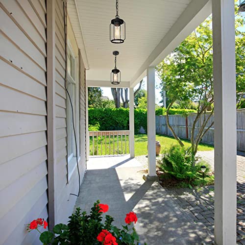 Laluz Outdoor Pendant Light, Matte Black Exterior Hanging Lantern, Anti-Rust Outdoor Hanging Light Fixture With Clear Glass, Farmhouse Outdoor Porch Chandelier For Gazebo, Patio, Yard, 10” #TOP6