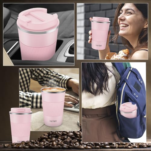 KETIEE Kaffeebecher to go,380ml Thermobecher Kaffee-to-go,Kaffeebecher Thermo,Doppelwandig Reisebecher Travel Mug,Vakuum Isolierbecher mit auslaufsicherem Deckel für Kaffee und Tee,Rosa 5