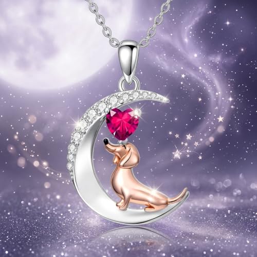 Image of PROESS Animal Birthstone Necklace 925 Sterling Silver Otter /Axolotl /Hippo /Elephant /Dachshund /Monkey /Red Panda Pendant Necklace Animal Birthstone Jewelry Gifts for Women
