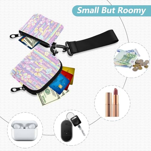 Butterflies Flowers Cartoon Women's Coin Wallet Card Holder Compact Size Women Credit Card Case Coin Purse with Zipper Coin Pocket for Women 2 Pcs2