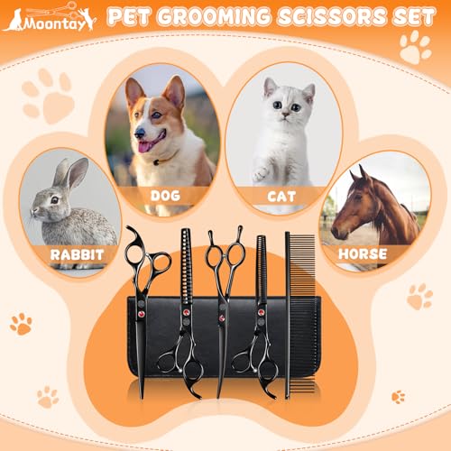 Image of Moontay Professional Dog Grooming Scissors Set, 7 /8 Inch Curved & Thinning Shears with Grooming Comb