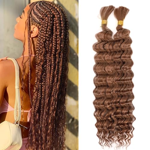 YYQXZG Deep Wave Bulk Hair for braiding 20 Inch No Weft Synthetic Curly Braiding Hair Extensions for Boho Braids (2bundles,120g,30#)
