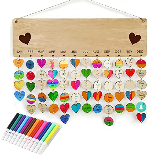 Calendrier en Bois - Bricolage Rappel d'anniversaire Plaque Calendrier perpétuel,Artisanat en Bois, Cadeau d'anniversaire,Pendentif Décoratif pour Famille et...