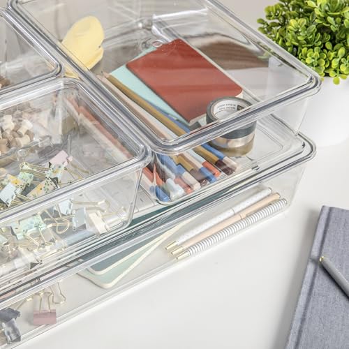 Marthastewartbrodyplasticstorageorganizerbinswithlidsforhomeofficekitchenorbathroom4pack2small1medium1largeclearwhite  Urban Country Home Decor Martha stewart brody plastic storage organizer bins with lids for home office kitchen or bathroom 4 pack 2 small1 medium 1 large clearwhite  urban country home decor