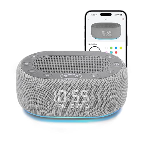 1Mii White Noise Sound Machine with Alarm Clock, Sound Machine for Sleep for Adult Baby, 30 Soothing Sounds, Easy App Controlled, Dimmable 7-Color...