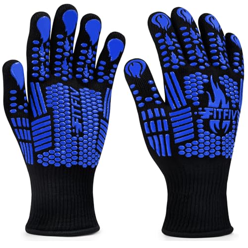 Image of BBQ Gloves, Oven Gloves, 1472F Extreme Heat Resistant Barbecue Gloves, Silicone Non-Slip Oven Mitts, Kitchen for Cooking, Grilling, and Baking
