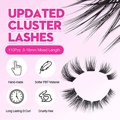 Lash Clusters Diy Eyelash Extension 110 Cluster Lashes Natural Look D Curl Individual Lashes Extension Volume Wispy Eyelash Clusters Extension Mixed Length Thin Band Reusable Lash Extension Diy At Home (Vm04, D-8-16Mix) #TOP3