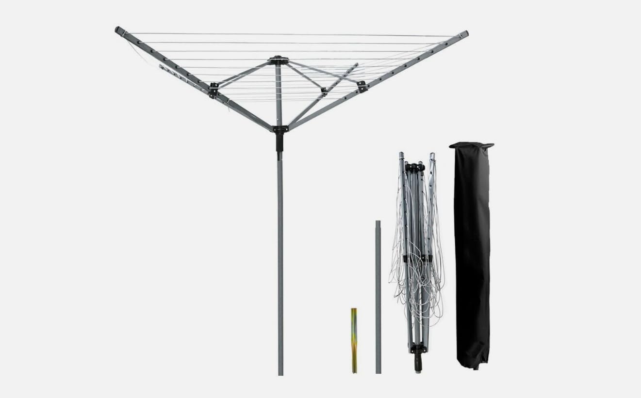 Monal Grey Rotary 4 Arms Aluminium & Powder-Coated Washing Line – Heavy Duty Outdoor Folding Clothes Airer Garden Laundry Drying Rack Pvc Coated Line With Ground Spike & Cover (45M Rotary Airer)