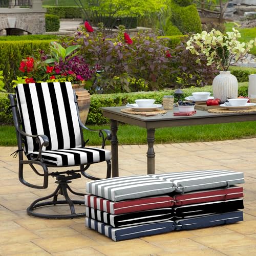 Image of Arden Patio Dining Outdoor Chair Cushions, 20x44, Rain-Proof Seat Pad, Fade-Resistant Outdoor Cushion Black Cabana Stripe