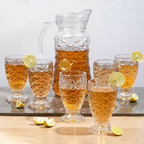 Image of Premium Water and Juice Glasses Set of 6 280ML and 1.6 Liter Water Jug 1 piece,TransparentGlass and Jug Set for Dining Table,Party,Gift Set,All pourpse use (7 piece) (MT-25)