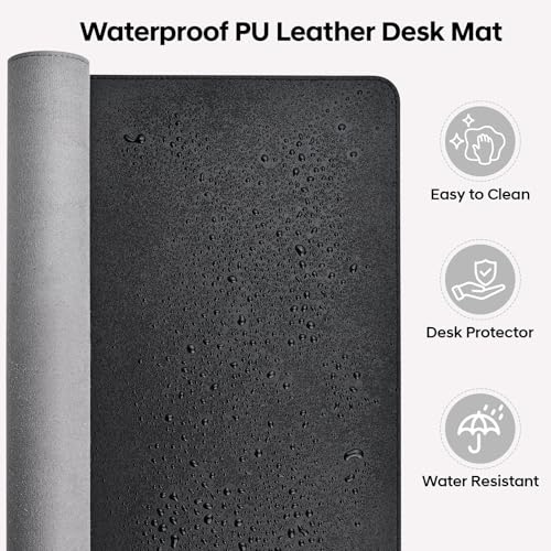 Yuwiiuuo Leather Desk Pad Protector, Office Desk Mat, Large Mouse Pad, Non-Slip PU Leather Desk Blotter, Waterproof Computer Desk Writing Pad for Office and Home (Black, 23.6" x 13.7") — view 5